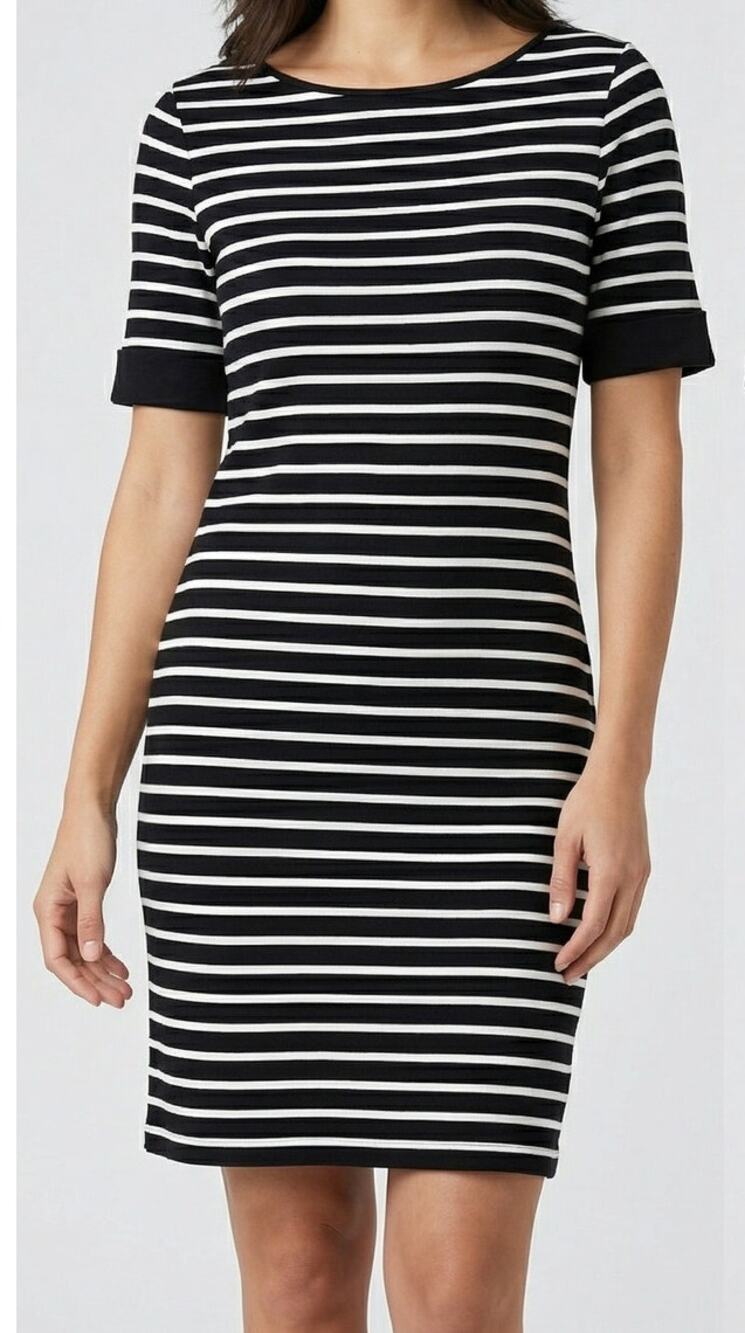 Karen Scott Sport Womens Small Black White Short Sleeve Knit Dress Cotton